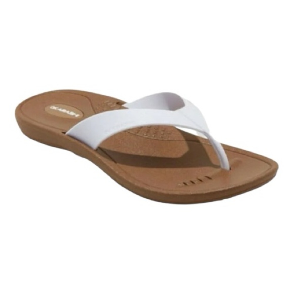 Okabashi Breeze White Tan Strap Thong Sandals